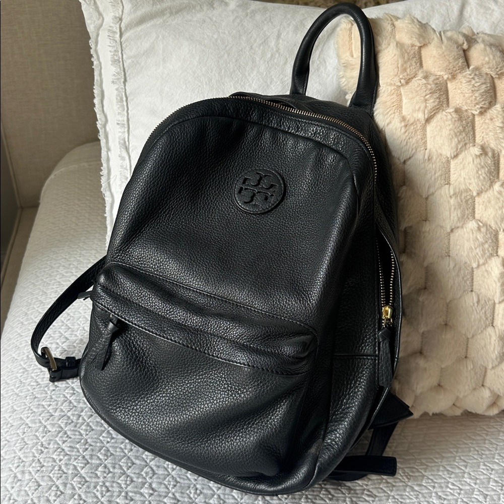 Tory Burch Black Pebbled Leather Backpack